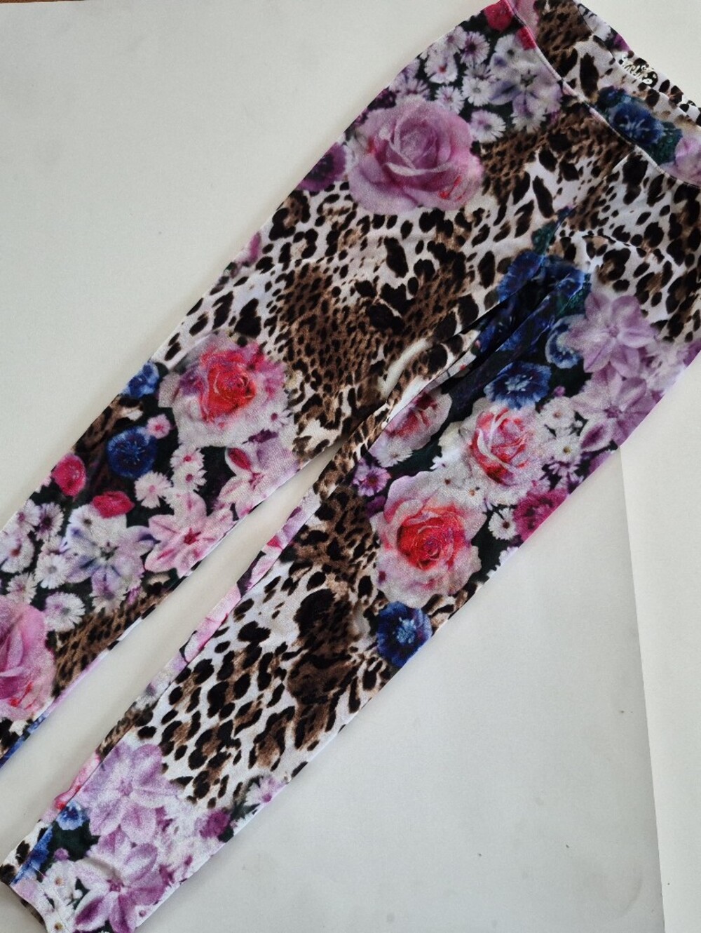 Justice Pink Floral & Leopard Size 8 Girl Velour Print Leggings